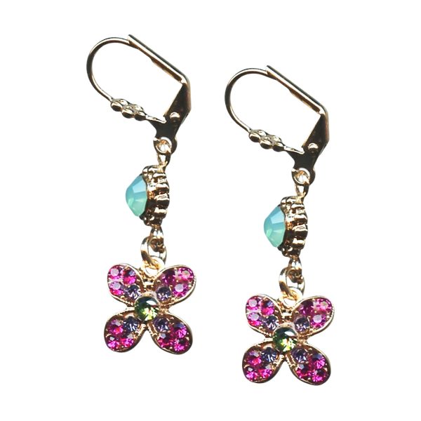 Mariana Earrings Dangling Floral Fuchsia, Tanzanite, Pacific Opal, & Peridot Austrian Crystals Forever Young Coll.