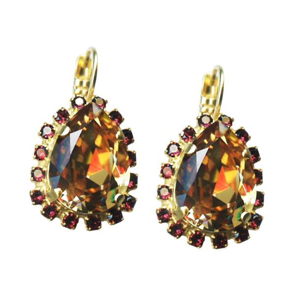 Mariana Earrings Adorable Topaz & Burgundy Austrian Crystals Grace Icons Coll.