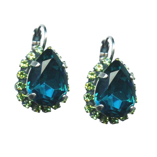 Mariana Earrings Gorgeous Blue Zircon & Peridot Austrian Crystals Congo Africa Coll.