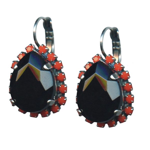 Mariana Earrings Glamorous Jet Black & Coral Austrian Crystals St Barts Caribbean Life Coll.