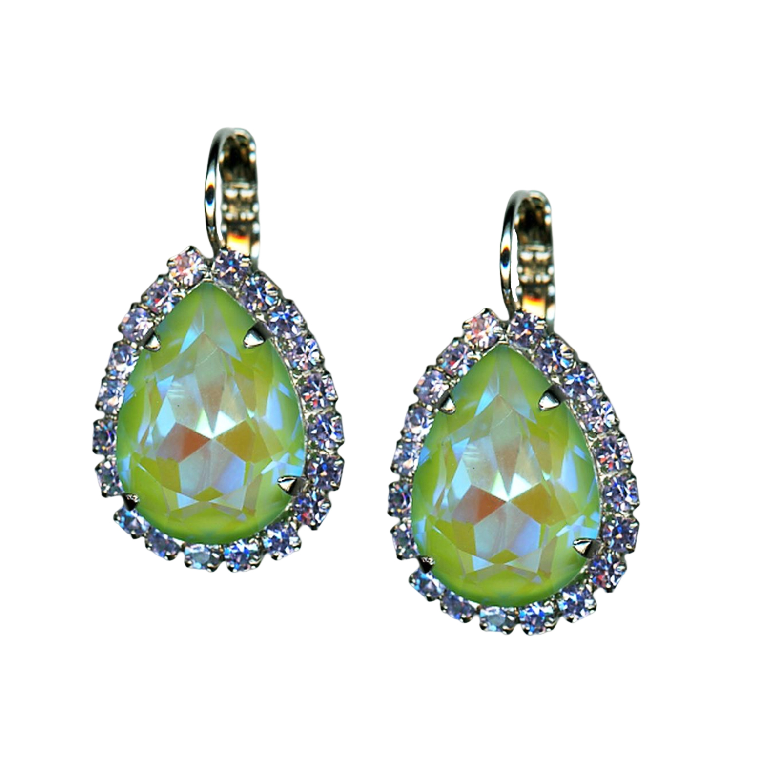 E-1098-3-1138-RO6(1) Mariana Earrings Shimmering Sun Kissed Peridot & Violet Austrian Crystals Matcha Tea Time Coll. - Image 1