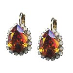 Mariana Earrings Beautiful Fireopal & Sand Opal Austrian Crystals Aphrodite Odyssey Coll.