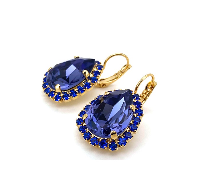 E-1098-3-206539-YG6 (1) Earrings By Mariana Woman Luxurious Tanzanite and Sapphire Swarovski Crystals - Image 1