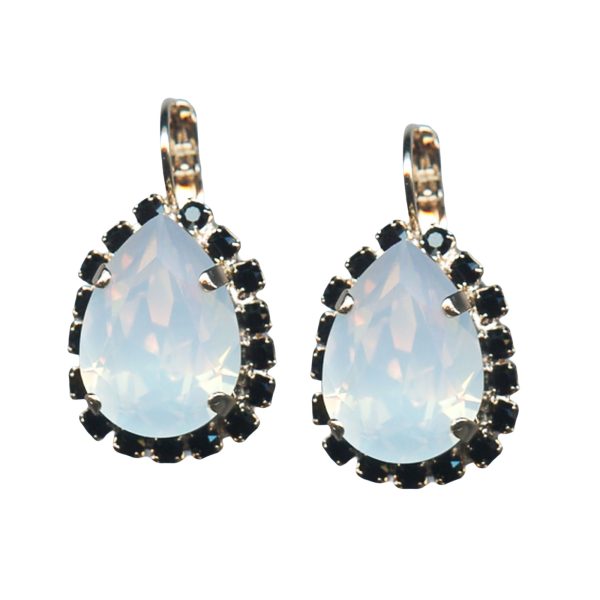 Mariana Earrings Classy White Opal & Jet Black Austrian Crystals My Treasures Coll.