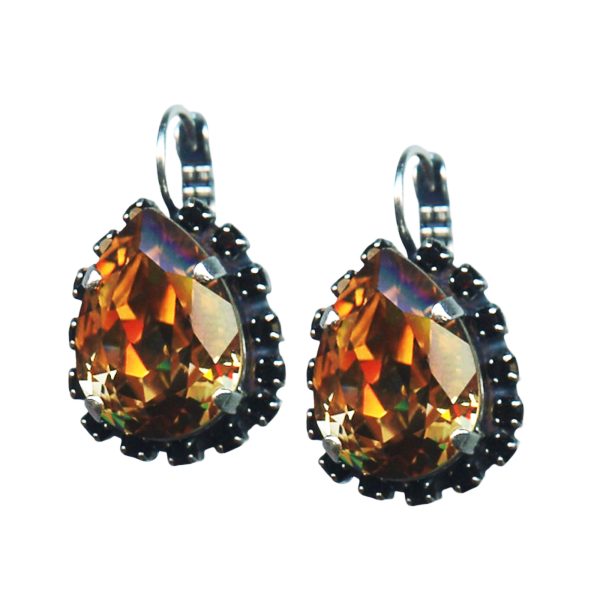 Mariana Earrings Beautiful Lt Colorado Topaz & Jet Black Austrian Crystals My Treasures Coll.