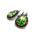 Mariana Earrings Adorable Peridot & Fuchsia Austrian Crystals Cuba Caribbean Life Coll. - Image 3