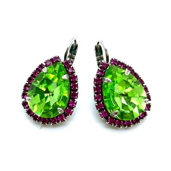 Mariana Earrings Adorable Peridot & Fuchsia Austrian Crystals Cuba Caribbean Life Coll.
