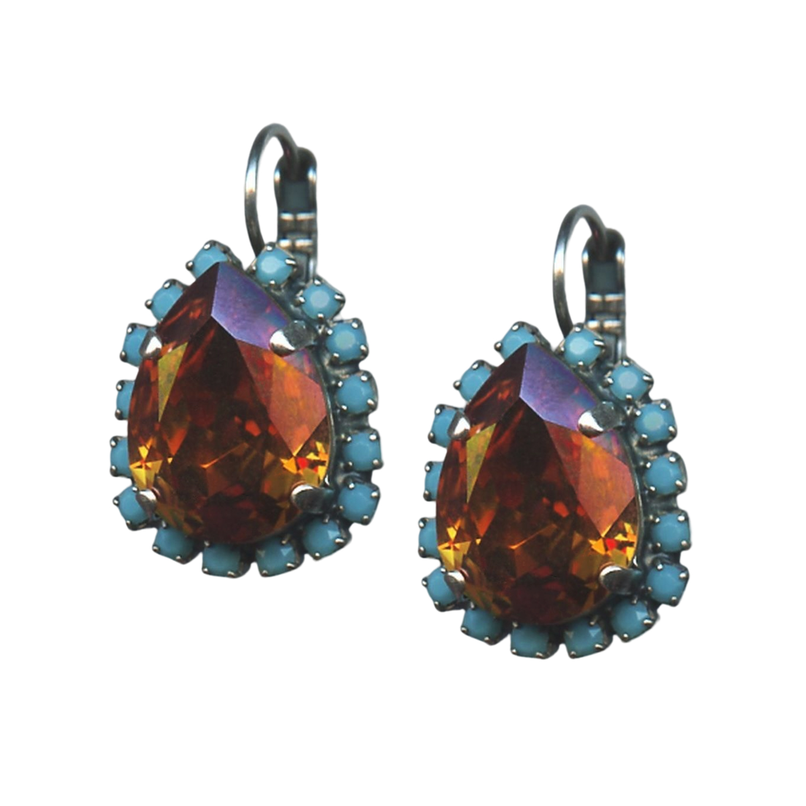 E-1098-3-3511-SP6(1) Mariana Earrings Beautiful Amber & Turquoise Austrian Crystals Moondrops Gypsy Soul Coll. - Image 1