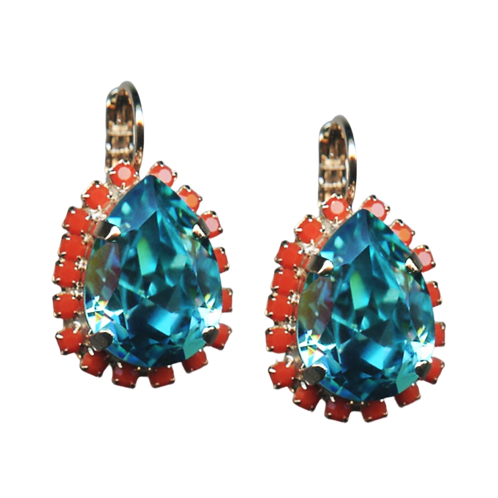 E-1098-3-66263-RG6(1) Mariana Earrings Adorable Lt Turquoise & Orange Opal Austrian Crystals My Treasures Coll. - Image 1