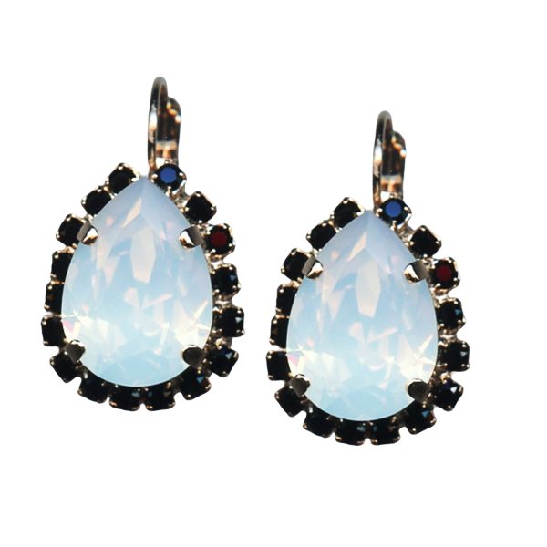 Mariana Earrings Simply Elegant White Opal & Jet Black Austrian Crystals St Martin Caribbean Life Coll.