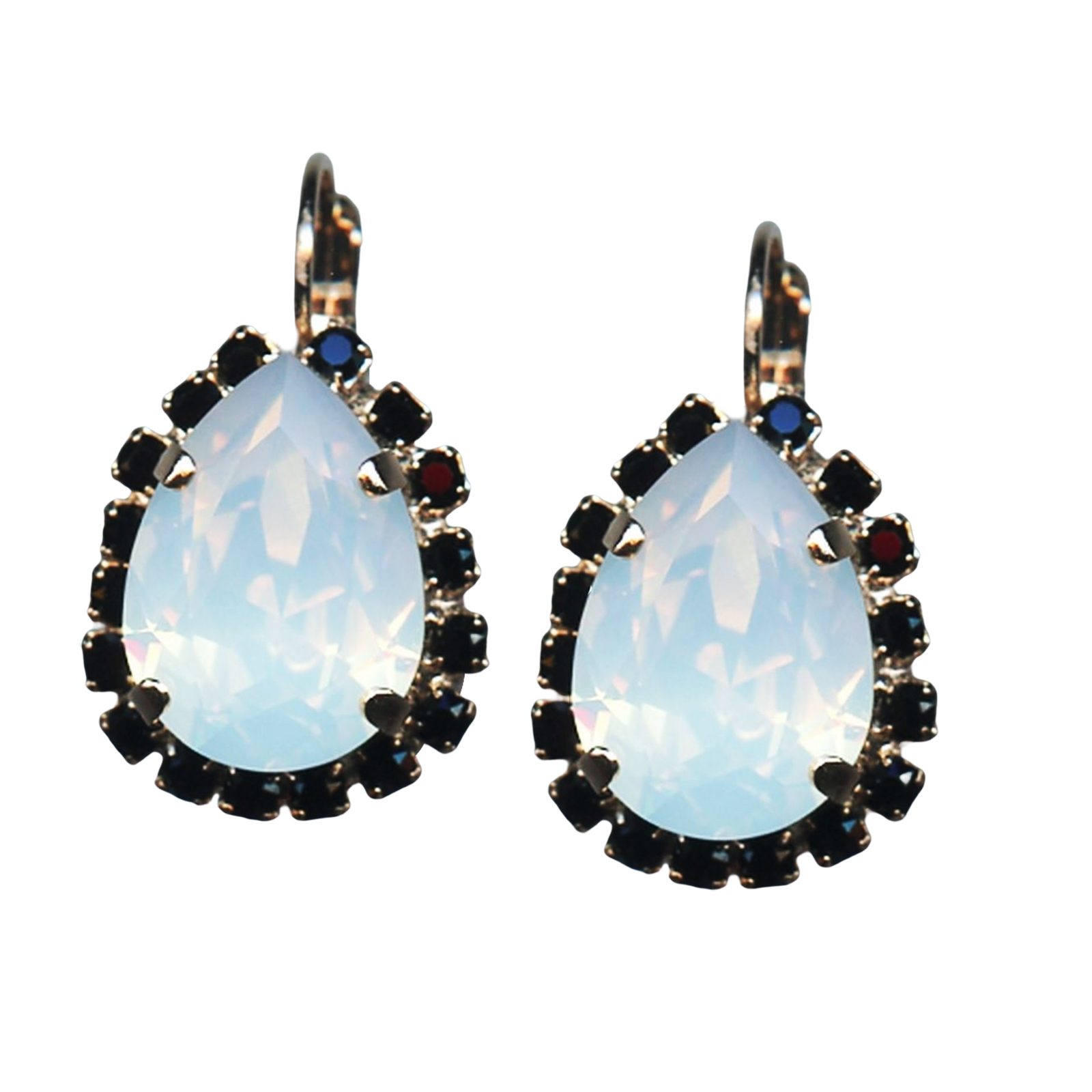 E-1098-3-87-3-RG6(1) Mariana Earrings Simply Elegant White Opal & Jet Black Austrian Crystals St Martin Caribbean Life Coll. - Image 1