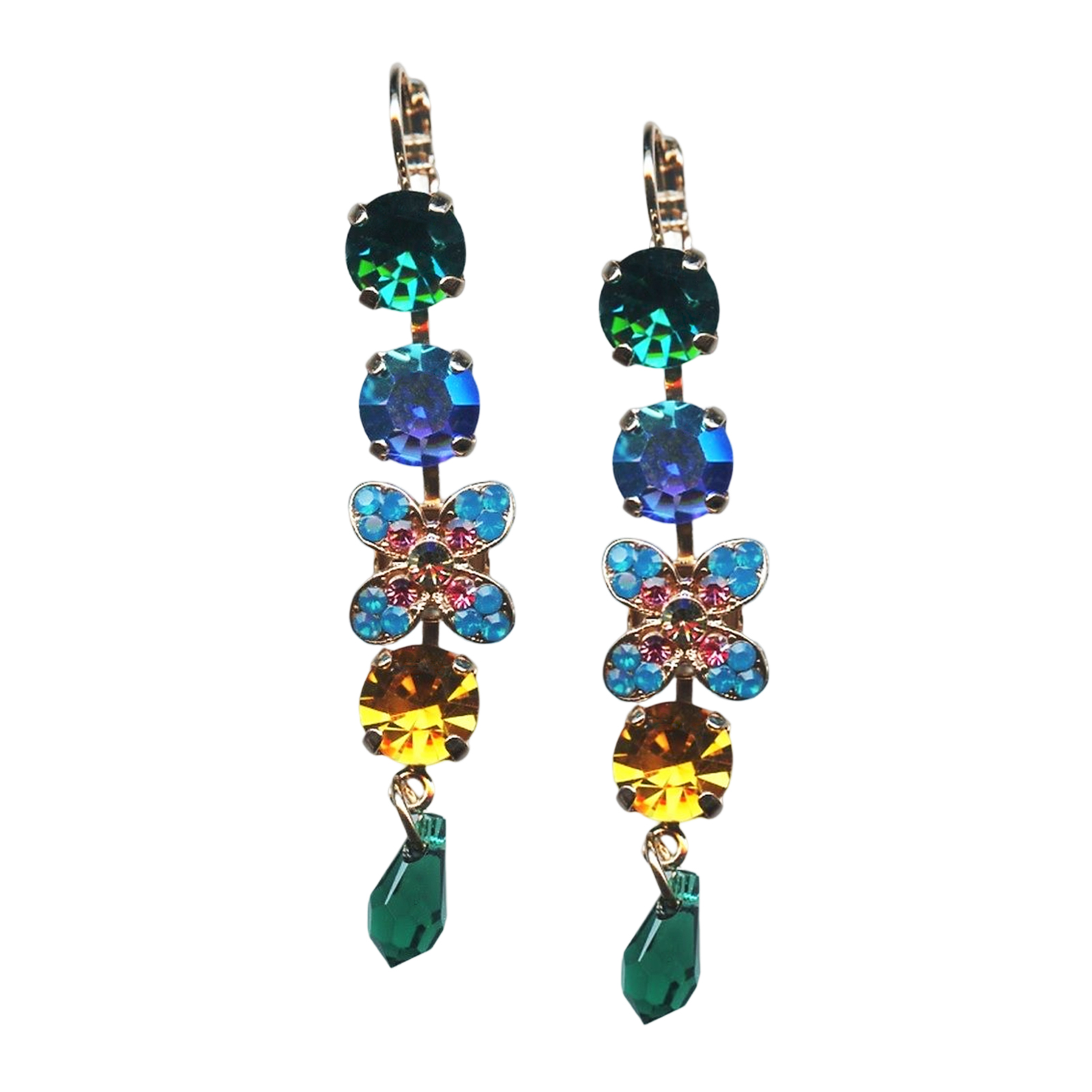 E-1098-6-10860-RG6(1) Earrings By Mariana Multi Tier in Emerald and Blue Opal Swarovski Crystals - Image 1