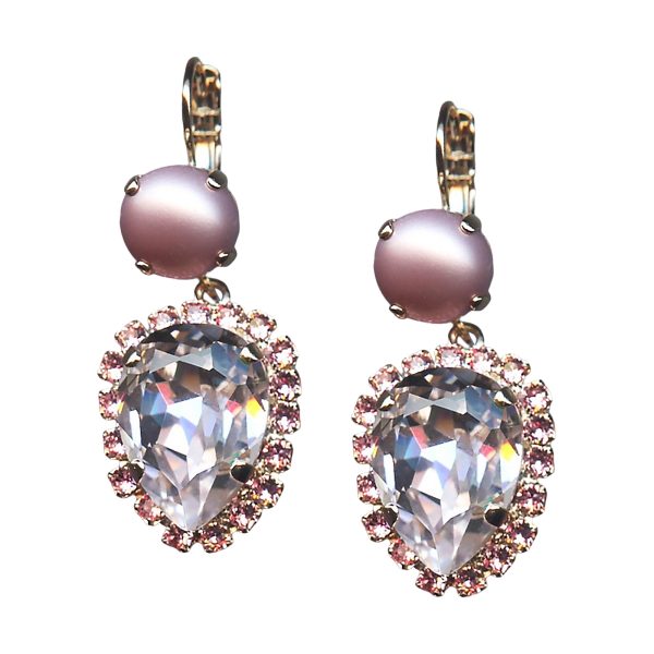 Mariana Earrings Lovely Powder Rose & Lt Rose Austrian Crystals Antigua Caribbean Life Coll.