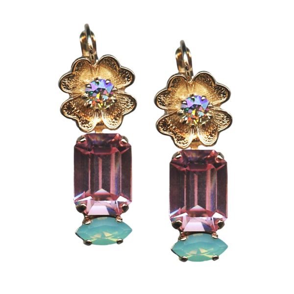 Mariana Earrings Floral Vitrail Light, Lt Rose, & Pacific Opal Austrian Crystals Pina Colada Cocktail Hour Coll.