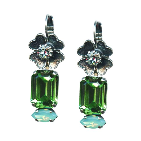 Mariana Earrings Gorgeous Floral Aquamarine, Peridot, & Chrysolite Opal Austrian Crystals Mojito Cocktail Hour Coll.