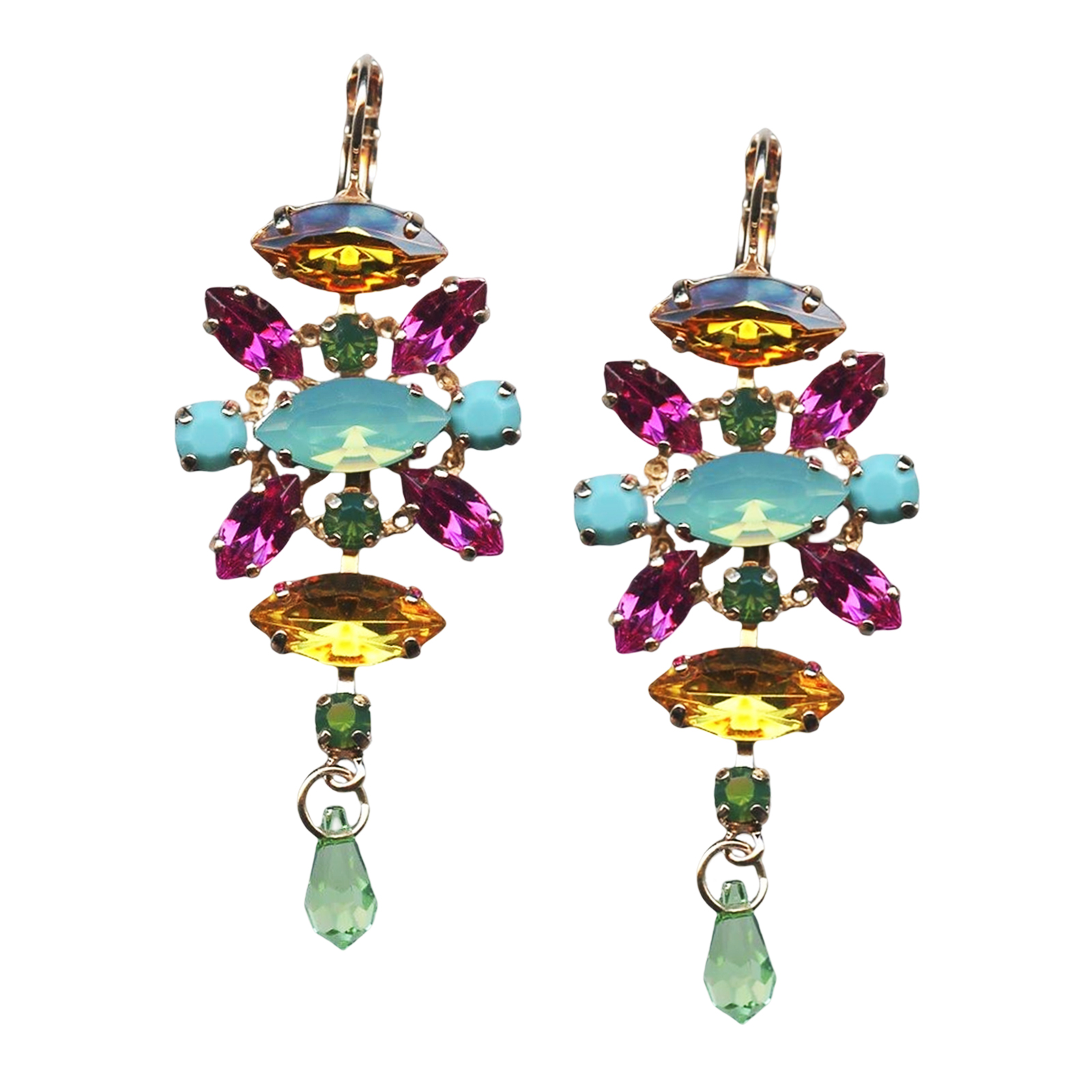 E-1106-1-1007-RG6(1) Earrings By Mariana Woman Sassy Fuchsia and Turquoise Swarovski Crystals - Image 1