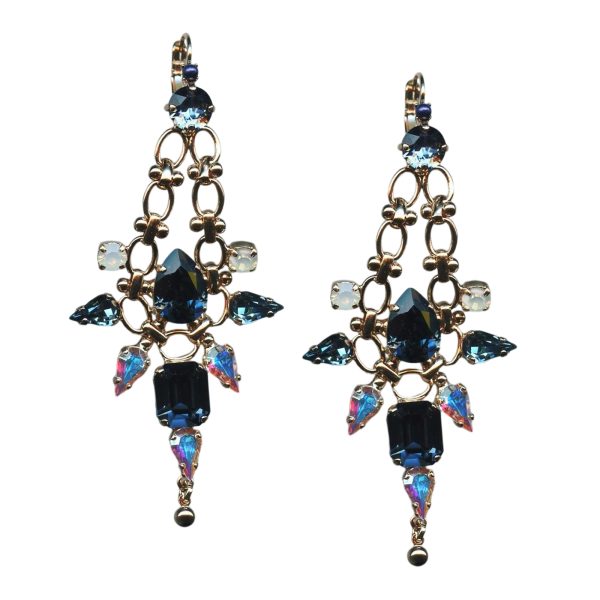 Mariana Earrings Elegant Chandelier Montana Blue, White Opal, & AB Austrian Crystals Mood Indigo Songbook Coll.