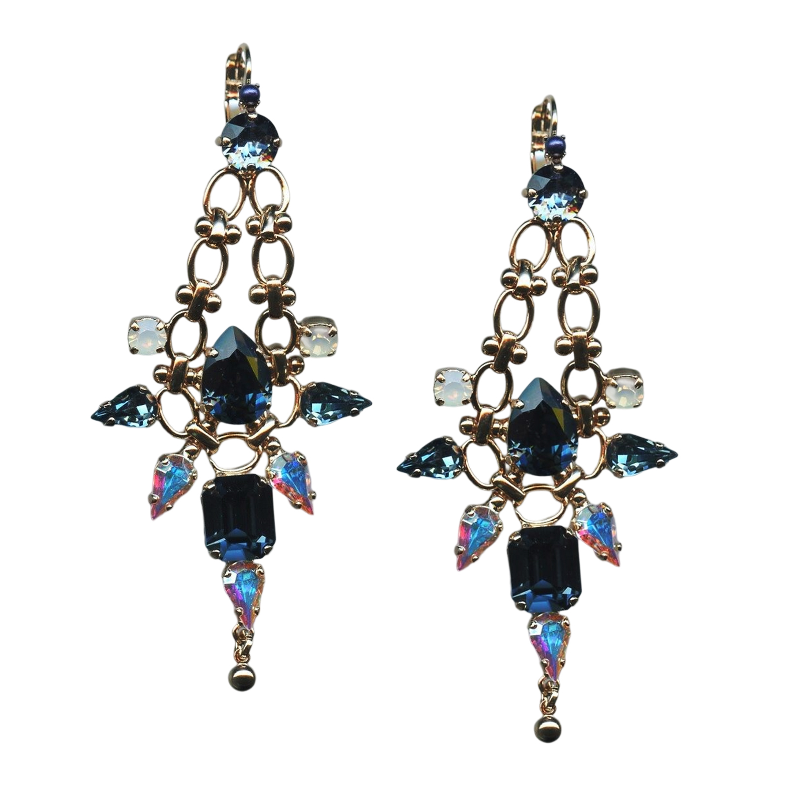 E-1106-3-1069-RG6(1) Mariana Earrings Elegant Chandelier Montana Blue, White Opal, & AB Austrian Crystals Mood Indigo Songbook Coll. - Image 1