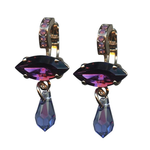 Mariana Earrings Navette Amethyst, Tanzanite, & Cyclamen Opal Austrian Crystals My Treasures Coll.