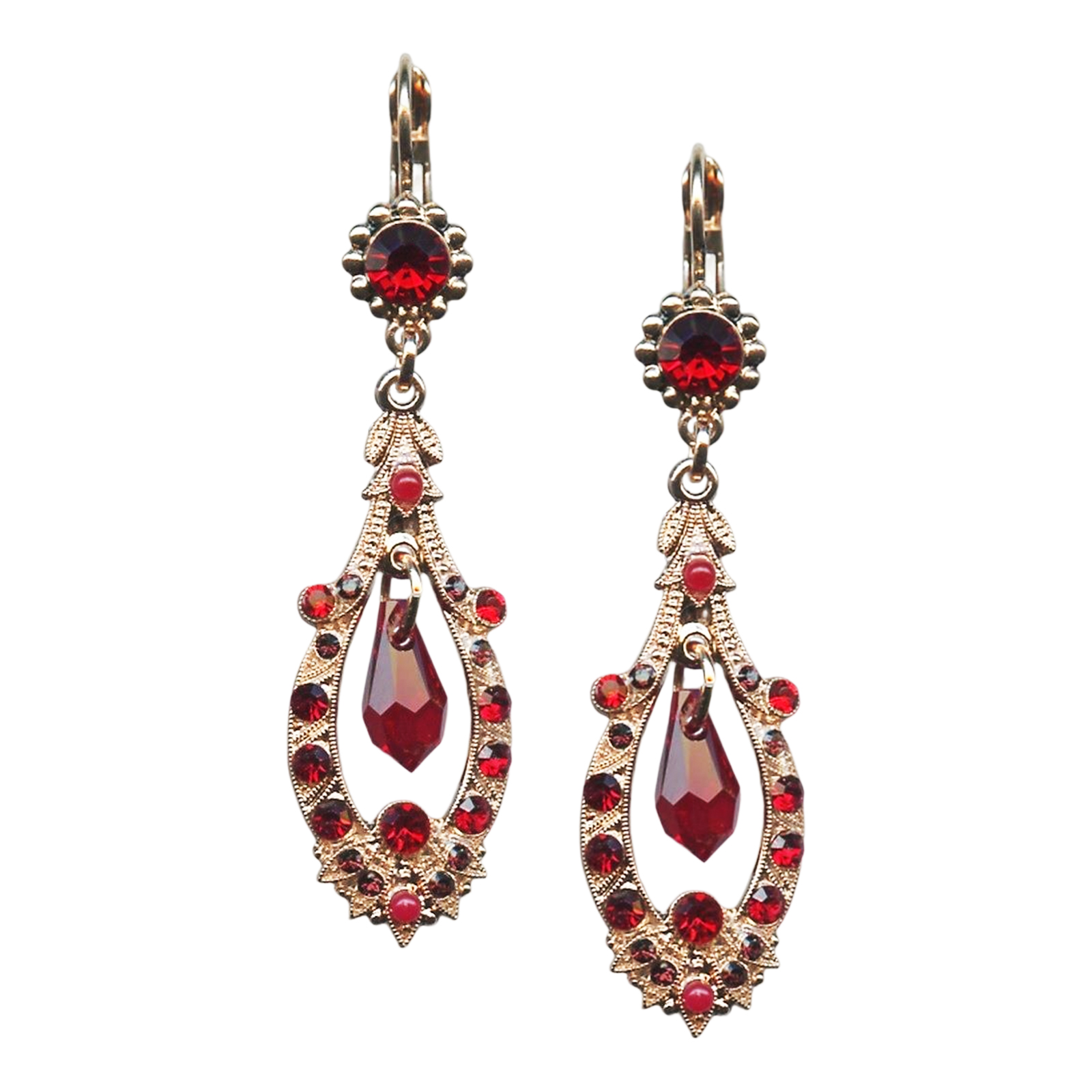 E-1120-1070-RG6(1) Mariana Earrings Boho Gypsy Siam, Ruby, & Burgundy Austrian Crystals Lady In Red Songbook Coll. - Image 1