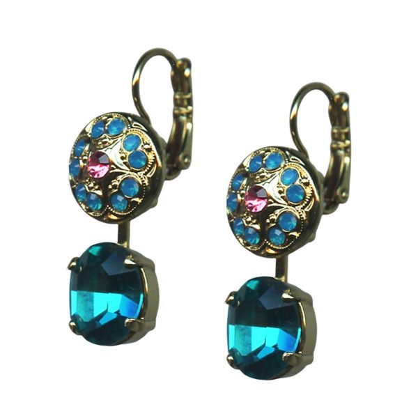 Mariana Earrings Sophisticated Blue Zircon, Caribbean Blue Opal, & Rose Austrian Crystals Selene Odyssey Coll.