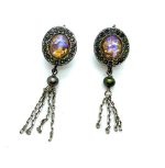 Mariana Earrings Dangling Vitrail Med, Marbled Stone, & Drk Gray Pearl Austrian Crystals Vintage Lace Songbook Coll.