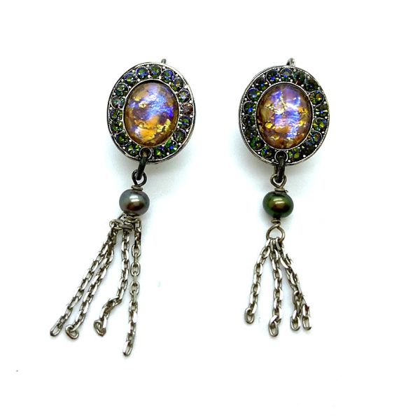 Mariana Earrings Dangling Vitrail Med, Marbled Stone, & Drk Gray Pearl Austrian Crystals Vintage Lace Songbook Coll.