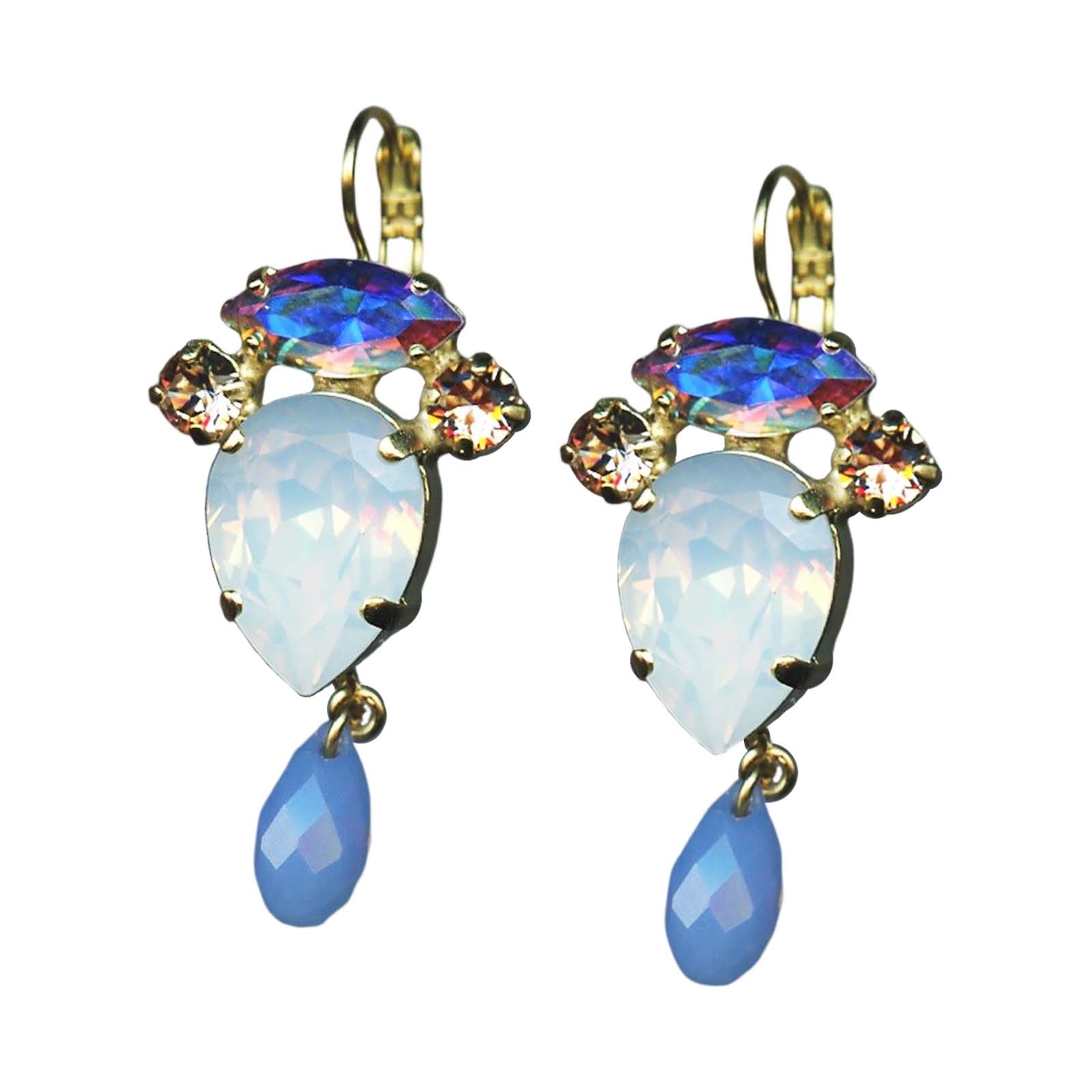 E-1131-2-1055-YG6(4) Mariana Earrings Gorgeous Air Blue Opal, White Opal, AB, & Vintage Rose Austrian Crystals Cosmo Africa Coll. - Image 1