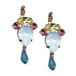 Mariana Earrings Beautiful Rose, Jonquil, White Opal, & Aquamarine Austrian Crystals Margarita Cocktail Hour Coll.