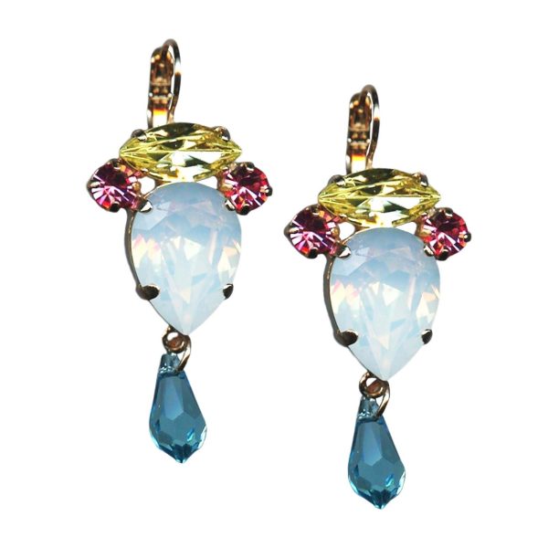 Mariana Earrings Beautiful Rose, Jonquil, White Opal, & Aquamarine Austrian Crystals Margarita Cocktail Hour Coll.