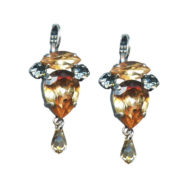 Mariana Earrings Exquisite Amber, Champagne, & Pale Blue Austrian Crystals Moondrops Cocktail Hour Coll.