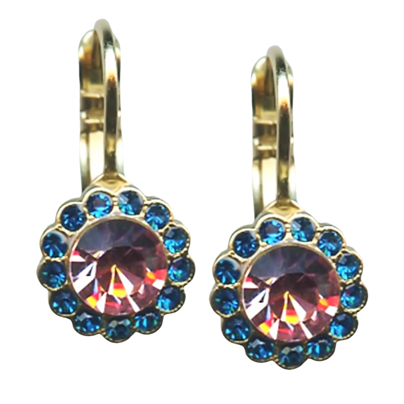 E-1133-1068-YG6(1) Mariana Earrings Precious Lt Rose & Capri Blue Austrian Crystals Kiss From A Rose Songbook Coll. - Image 1