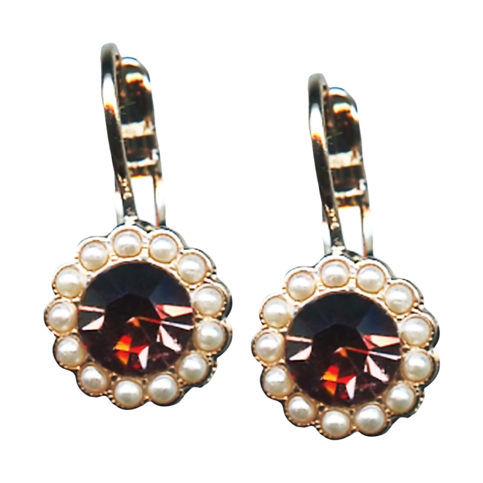 E-1133-139514-RG6(1) Mariana Earrings Luxurious Lt Burgundy & Cream Pearl Austrian Crystals My Treasures Coll. - Image 1