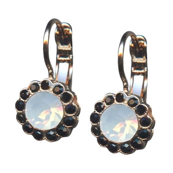 Mariana Earrings Glamorous Jet Black & White Opal Austrian Crystals St Martin Caribbean Life Coll.