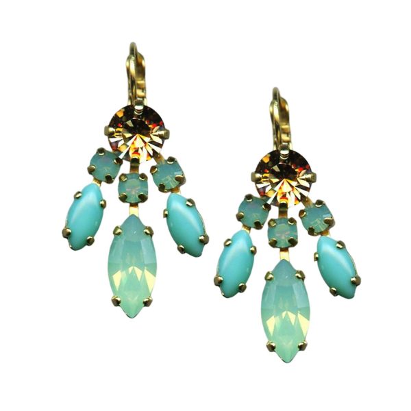 Mariana Earrings Glamorous Lt Peach, Turq, & Pacific Opal Austrian Crystals Summer Palace Silk Road Coll.
