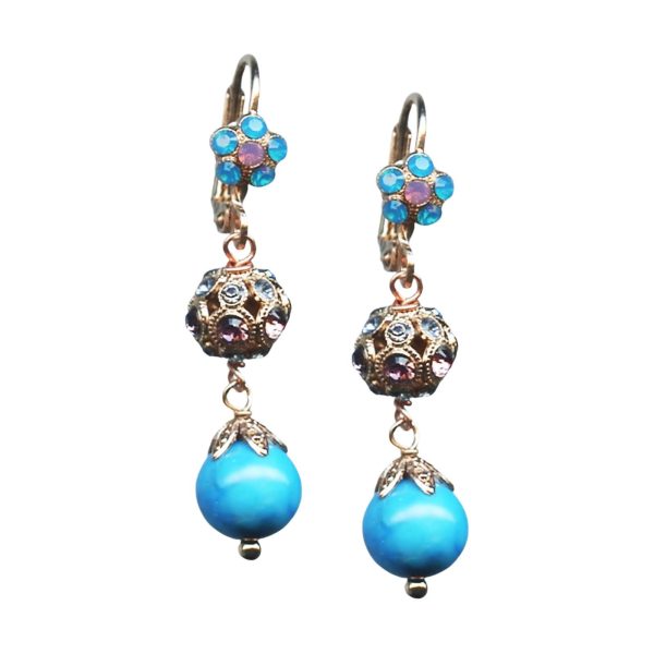Mariana Earrings Preppy Caribbean Blue Opal, Cyclamen Opal, Lt Blue, Lt Rose, & Turq Austrian Crystals Serenity Inspiration Coll.