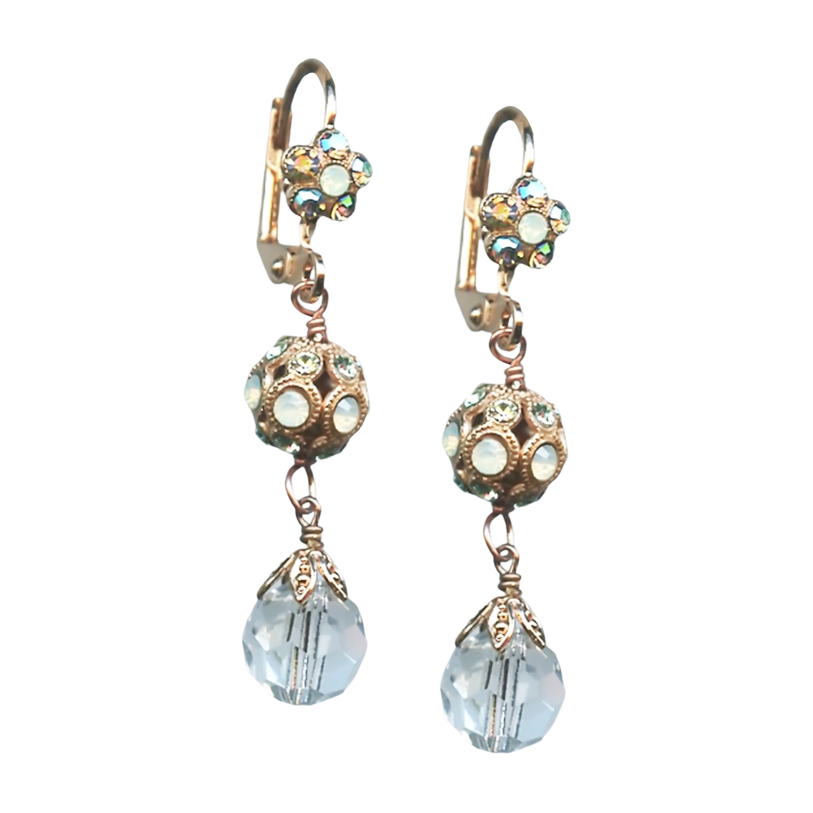 E-1134-2002-RG6(1) Mariana Earrings Simply Elegant AB, White Opal, Clear, & Chrysolite Austrian Crystals My Treasures Coll. - Image 1