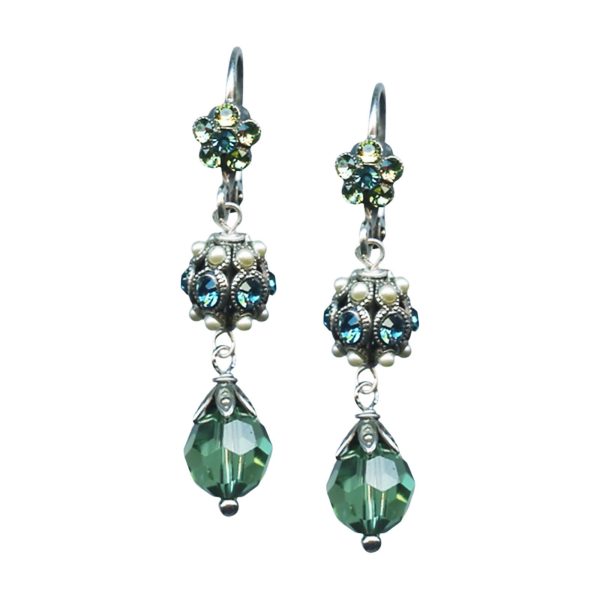 Mariana Earrings Dangling Lt Turq, Pearl, & Peridot Austrian Crystals Green Sky Sweet Summer Coll.