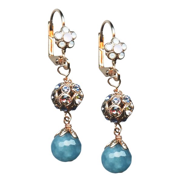Mariana Earrings Blue Apatite Mineral, Lt Rose, Lt Sapphire, & Opals Austrian Crystals California Dreaming Songbook Coll.
