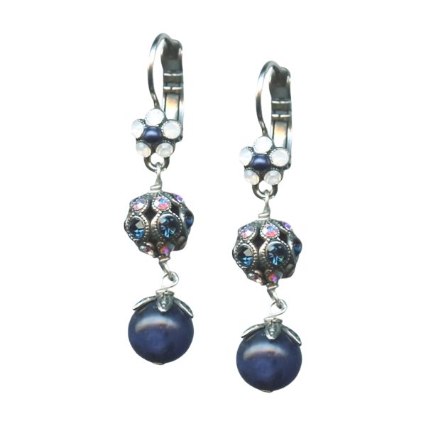 Mariana Earrings Dangling Lapis Lazuli Mineral, Montana Blue, White Opal, Marbled Blue, & AB Austrian Crystals Mood Indigo Songbook Coll.
