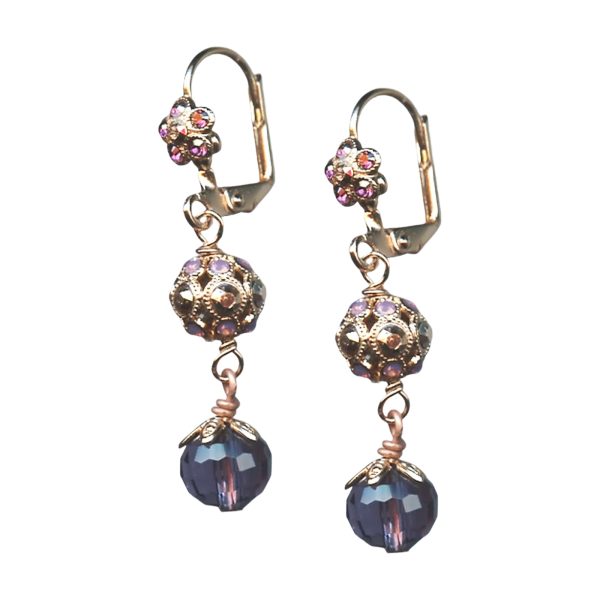 Earrings By Mariana Sophisticated Amethyst Mineral and Cyclamen Opal Swarovski Crystals