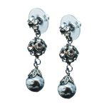 Mariana Earrings Elegant Snowflake Obsidian Mineral, Silver Night, Jet, & Clear Austrian Crystals Zulu Africa Coll. - Image 2