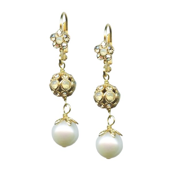 Mariana Earrings Exquisite Pearl Mineral, Golden Shadow, & Sand Opal Austrian Crystals Sandman Songbook Coll.