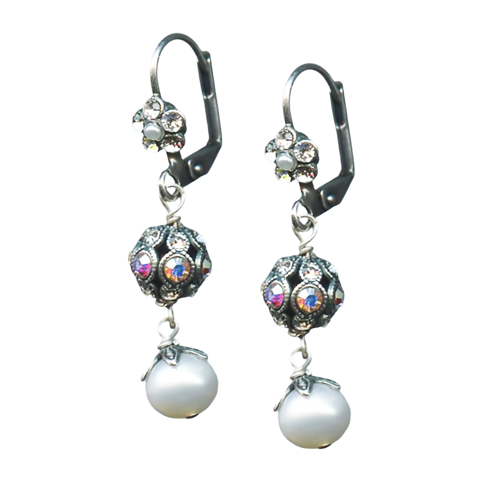 E-1134-M48001-SP6(1) Mariana Earrings Shimmering Pearl Mineral, AB, & Clear Austrian Crystals Sweet Summer Coll. - Image 1