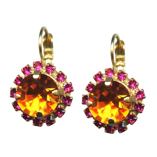 Mariana Earrings Glamorous Yellow Gold & Fuchsia Austrian Crystals Daphne East Meets West Coll.