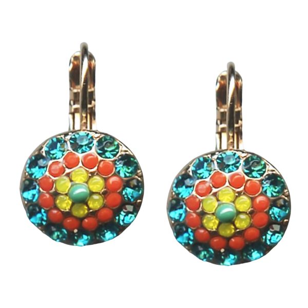 Mariana Earrings Exquisite Blue Zircon, Coral, Yellow Opal, & Turq Austrian Crystals Masai Africa Coll.