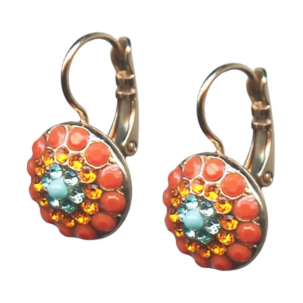 Mariana Earrings Alluring Coral, Sun, Aquamarine, & Turq Austrian Crystals Serengeti Africa Coll.