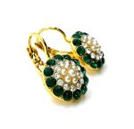 Mariana Earrings Beautiful Pearl, Emerald & Lt Azure Austrian Crystals My Treasures Coll. Yellow Gold - Image 2