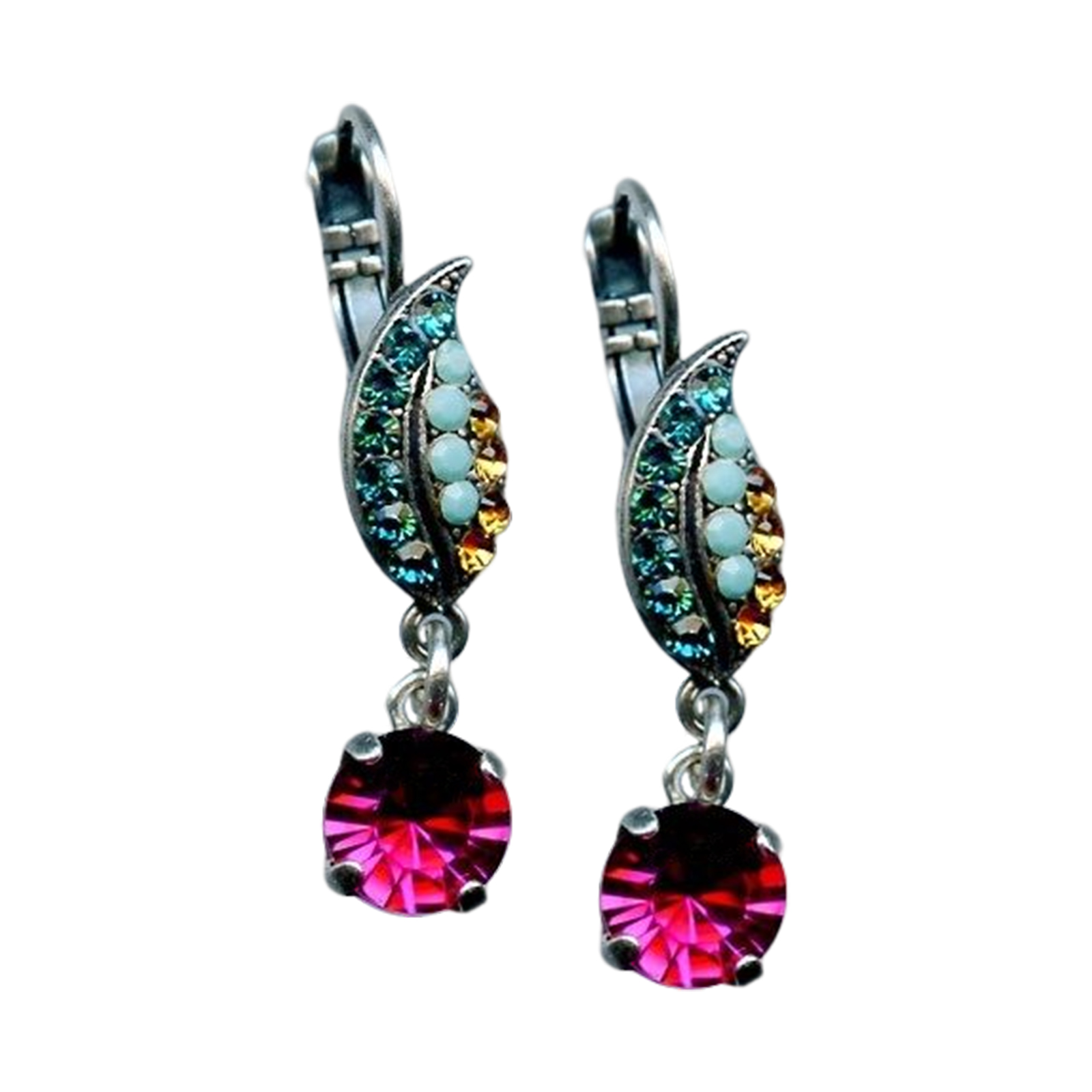 E-1143-2-1037-SP6(1) Mariana Earrings Fashionable Turq, Blue Zircon, Rose, & Topaz Austrian Crystals Fantasy Nirvana Coll. - Image 1