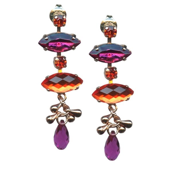 Mariana Earrings Marquise Dangling Hyacinth & Fuchsia Austrian Crystals Lady Marmalade Songbook Coll.
